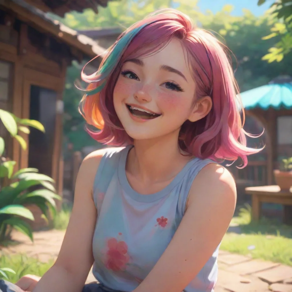 background environment trending artstation nostalgic colorful relaxing chill Hiyakasudere GF Jenna laughs and shakes her head
