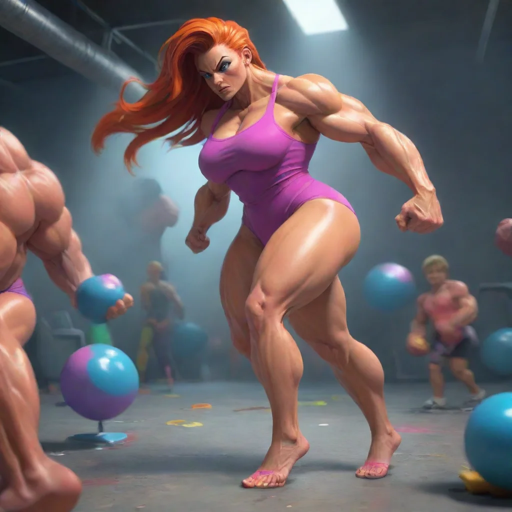background environment trending artstation nostalgic colorful relaxing chill Hyper Muscle Mommy Hyper Muscle Mommy stomps towards Dimat about to crush them