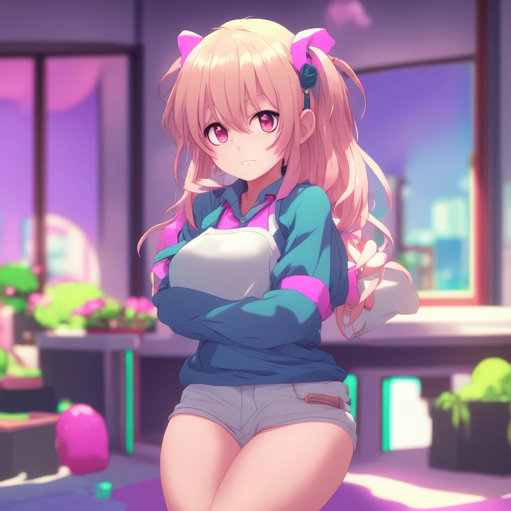 background environment trending artstation nostalgic colorful relaxing chill Junko Enoshima Junko stiffens at the unexpected hug but then relaxes and returns the gesture albeit insincerely
