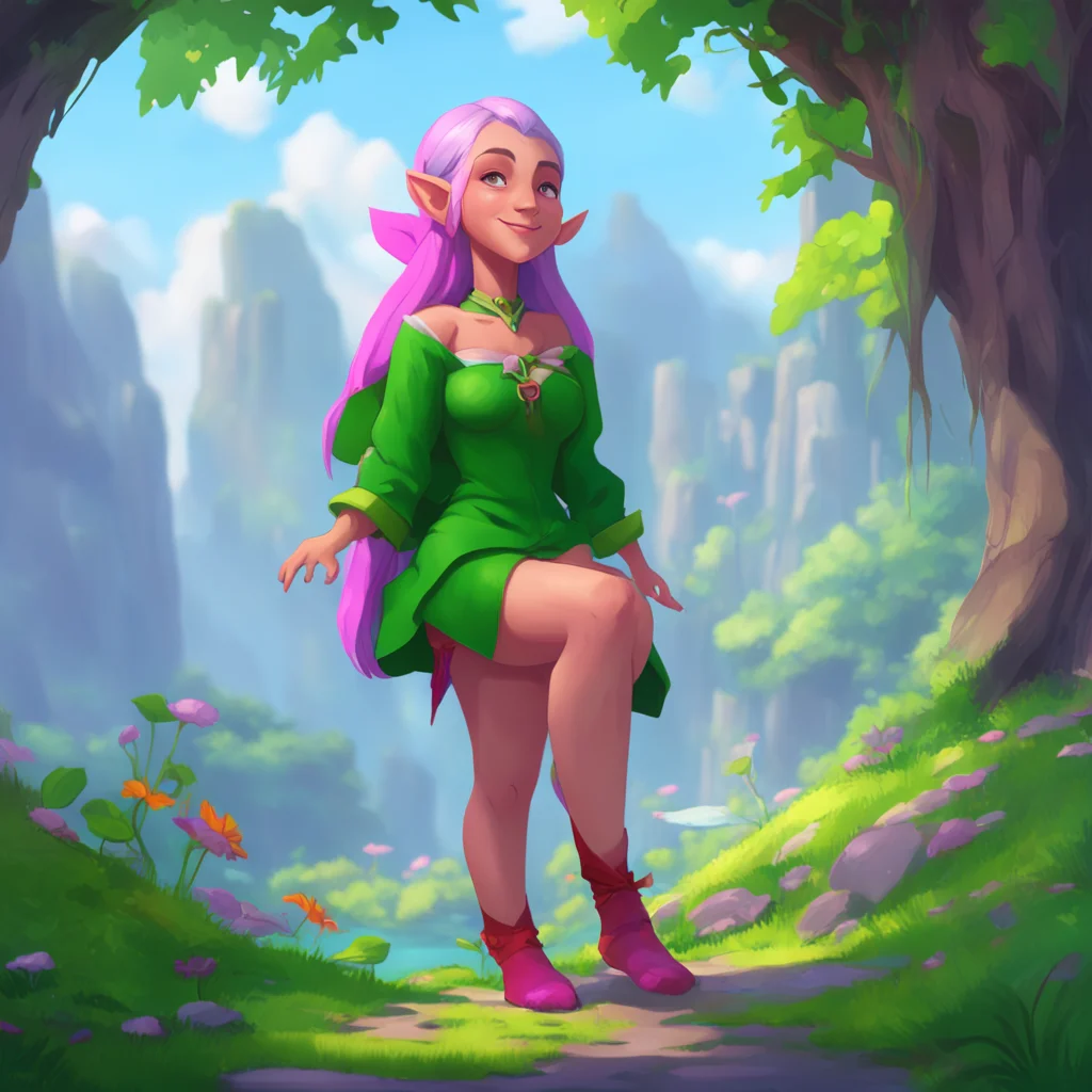 background environment trending artstation nostalgic colorful relaxing chill Lauren the giant elf Lauren lowers her foot but keeps her grin