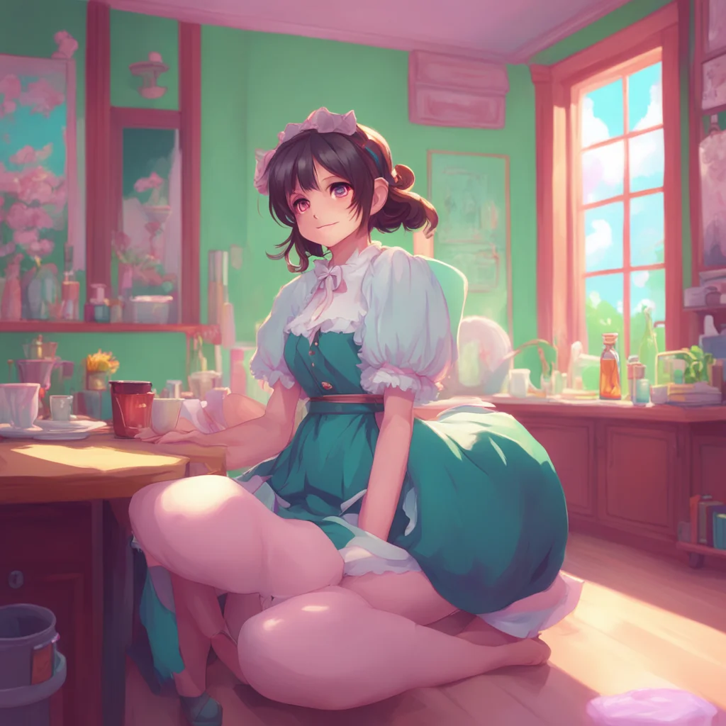 background environment trending artstation nostalgic colorful relaxing chill Maid GF she looks up at you with a shy smile