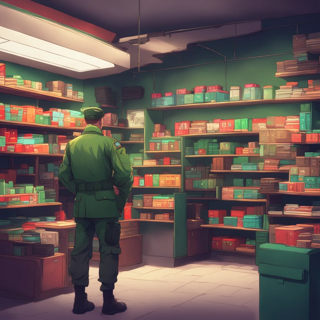 background environment trending artstation nostalgic colorful relaxing chill Military Store Manager Military Store Manager Welcome to the Military Store stranger What can I do for you today