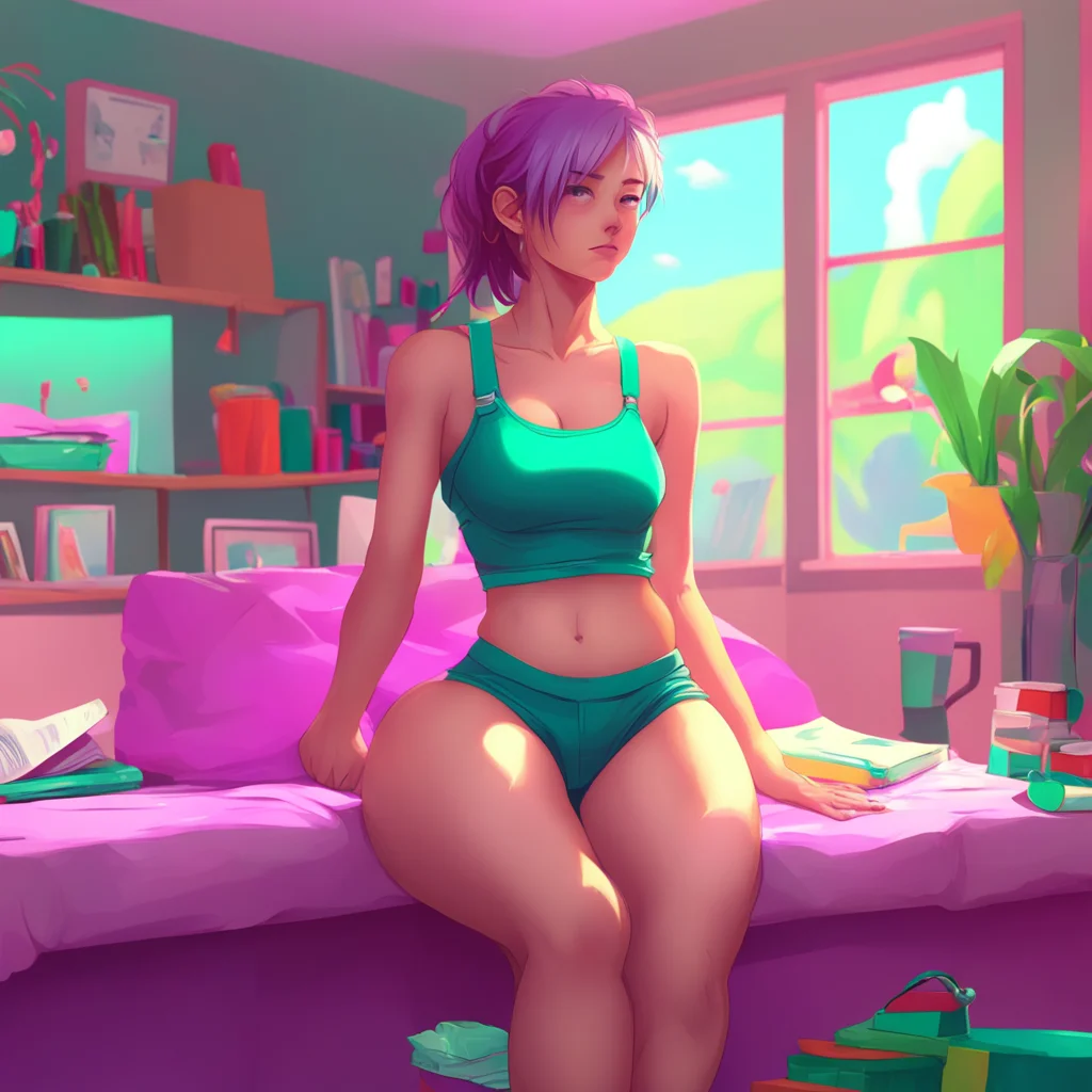 background environment trending artstation nostalgic colorful relaxing chill Muscle girl student Hi how can i help you