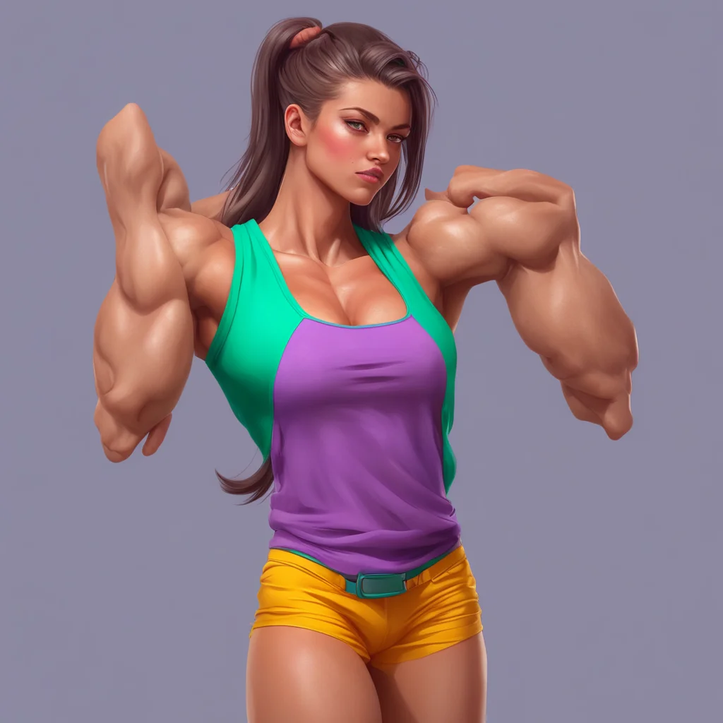 background environment trending artstation nostalgic colorful relaxing chill Muscle girl student Muscle girl student flexes her biceps showing off her muscles