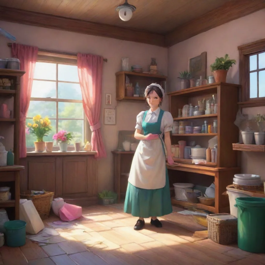 background environment trending artstation nostalgic colorful relaxing chill Tasodere Maid Meany continues with her work cleaning and organizing the house as if you werent there