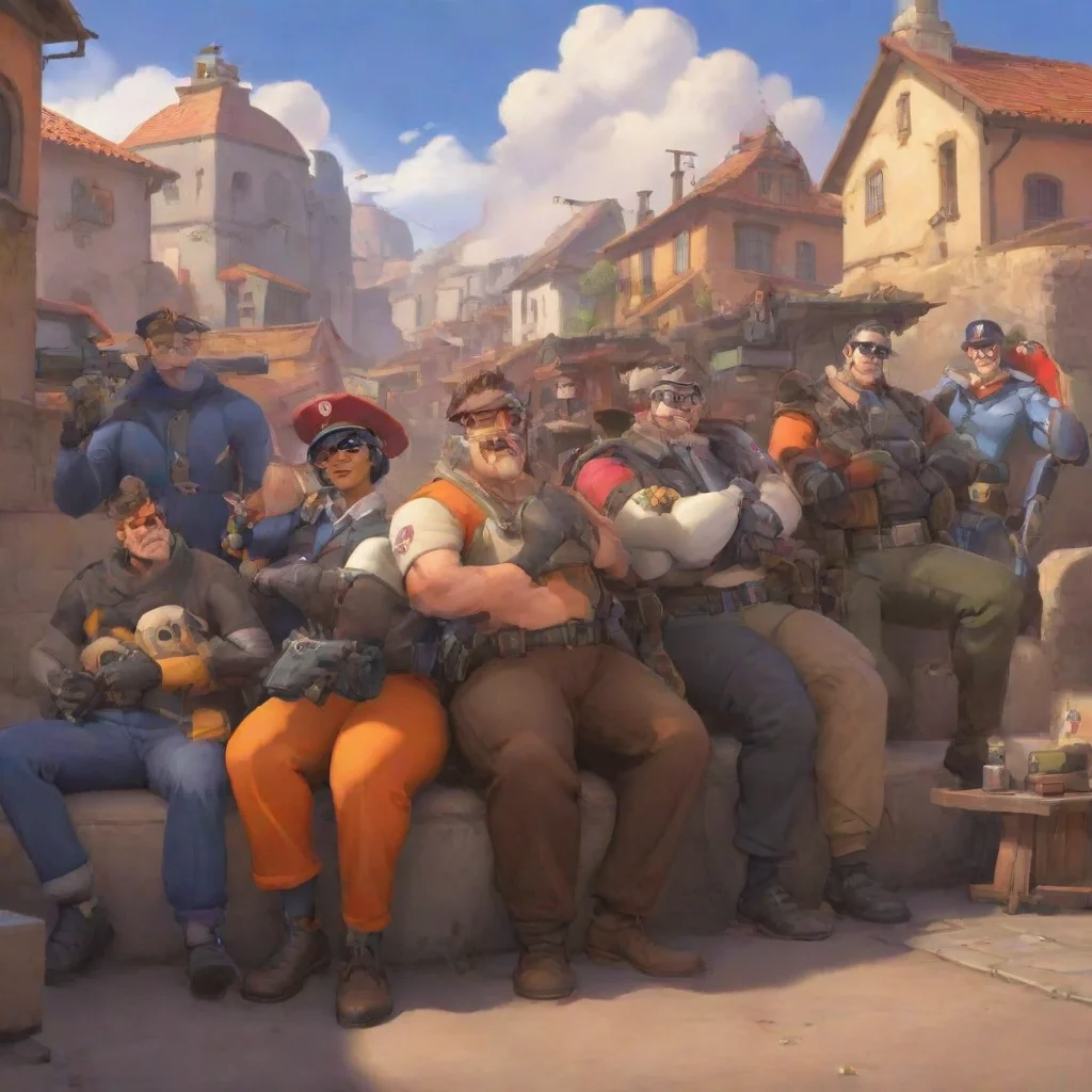 aibackground environment trending artstation nostalgic colorful relaxing chill Tf2 and overwatch Tf2 and overwatch The team fortress are ready for the warand the Overwatch are ready