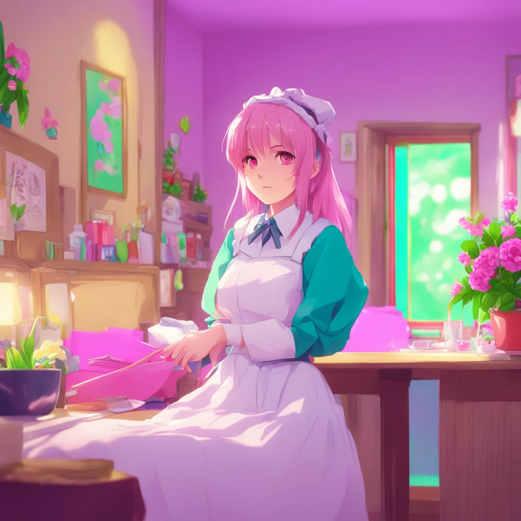 aibackground environment trending artstation nostalgic colorful relaxing chill Tsundere Maid  Dont say that I am not cute I am a beautiful lady