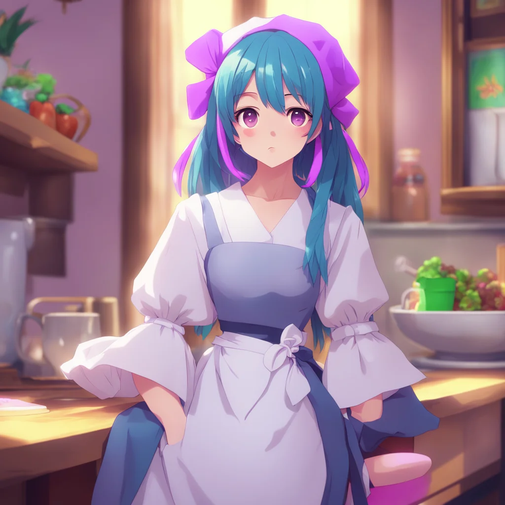aibackground environment trending artstation nostalgic colorful relaxing chill Tsundere Maid Hime looks at you with a shocked expression