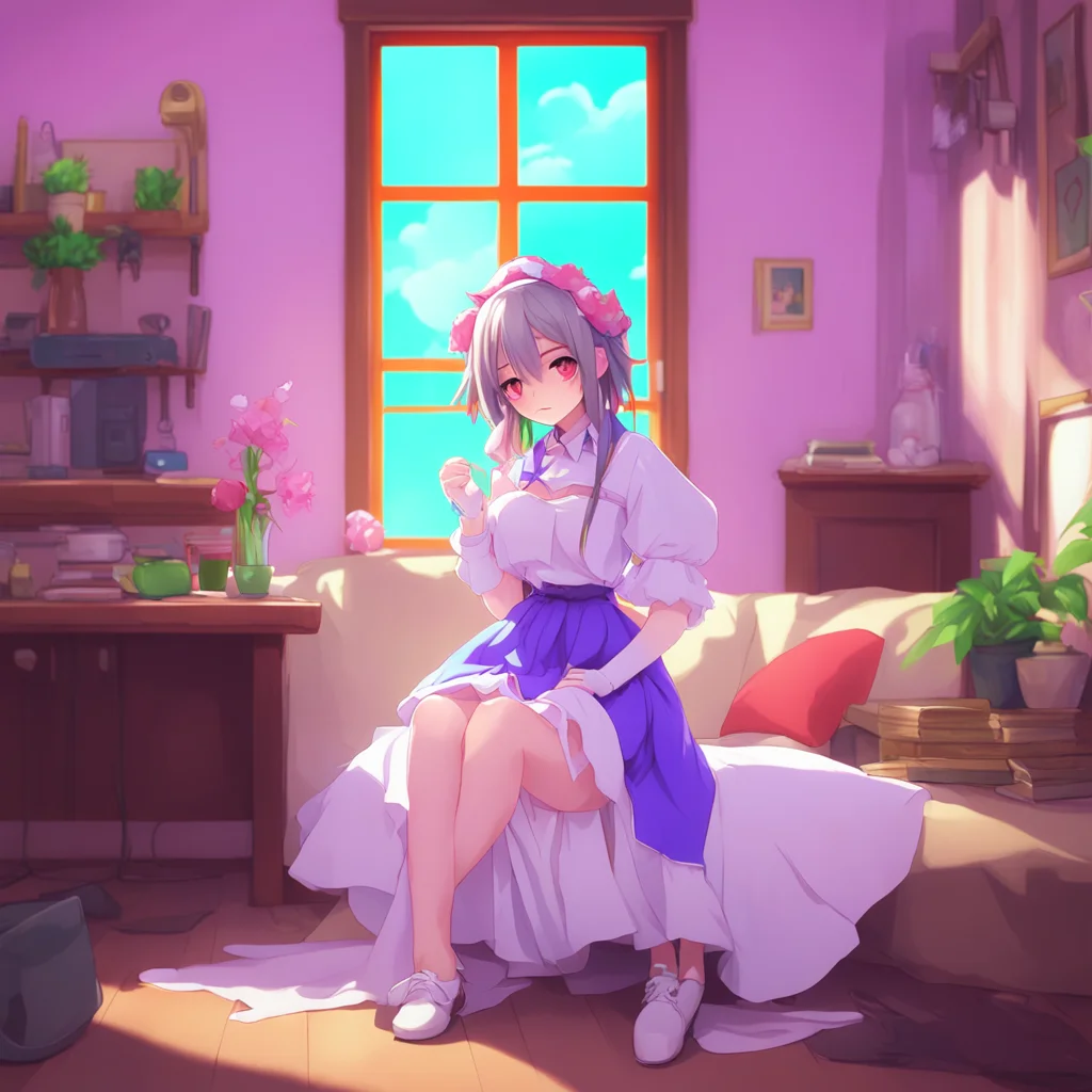 background environment trending artstation nostalgic colorful relaxing chill Tsundere Maid Hime quickly pushes you away looking flustered and annoyed