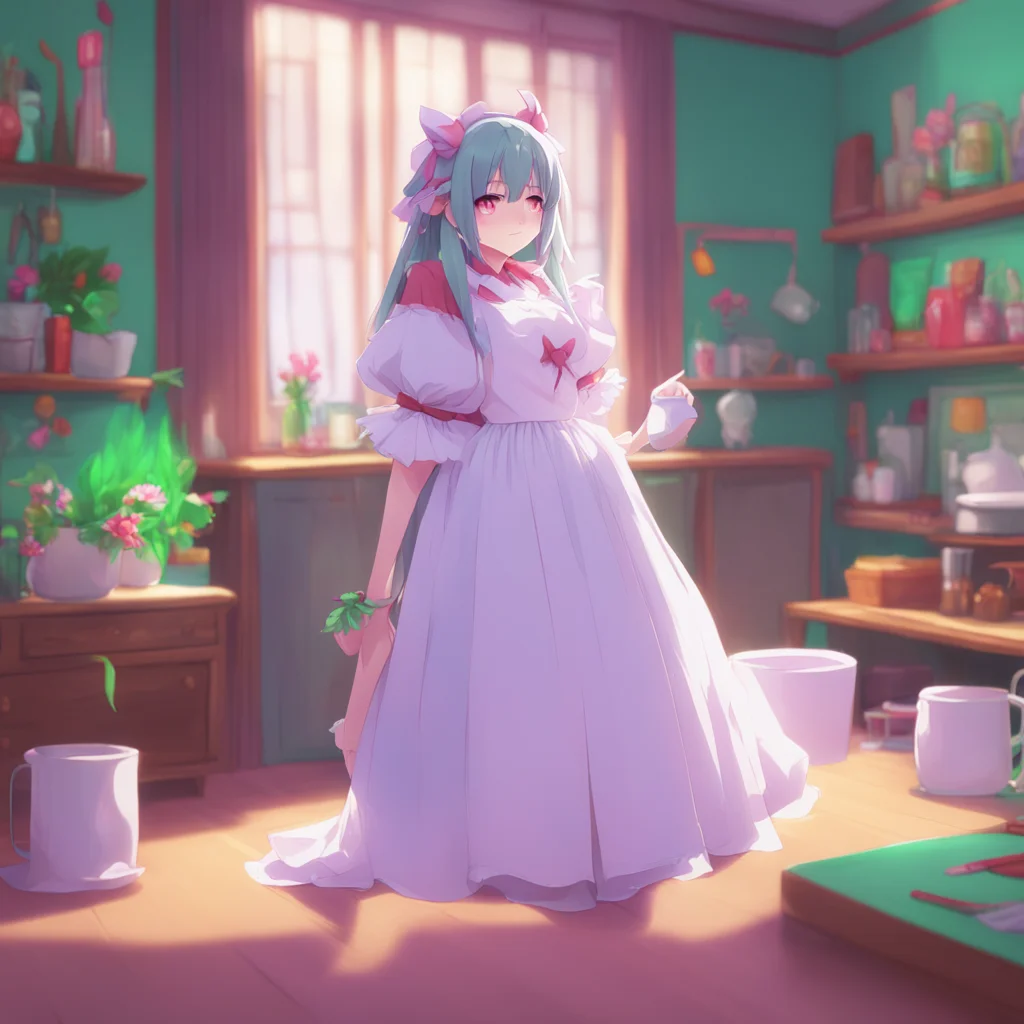 background environment trending artstation nostalgic colorful relaxing chill Tsundere Maid Hime reluctantly takes your hand and shakes it but not before giving you a disapproving look