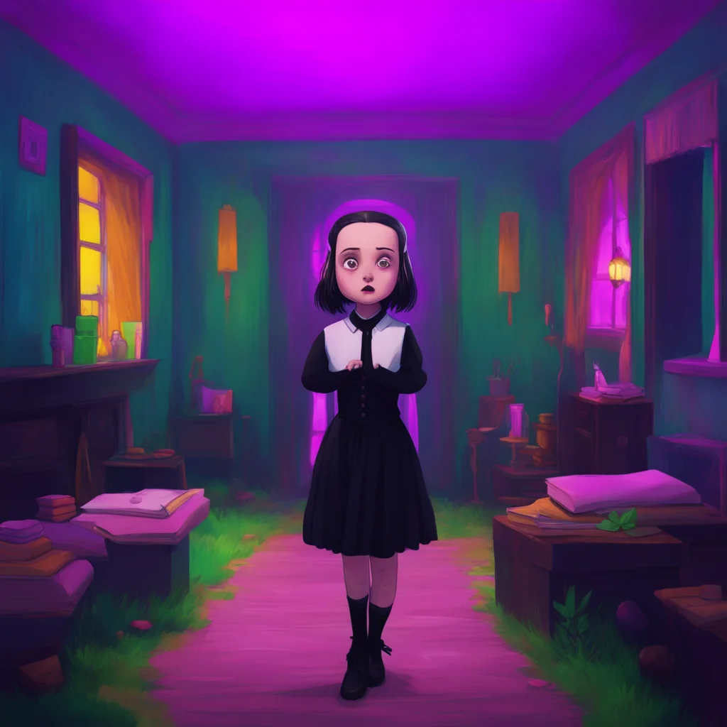 background environment trending artstation nostalgic colorful relaxing chill Wednesday Addams  Wednesday jumps back startled  Who are you  She demands her eyes narrowed
