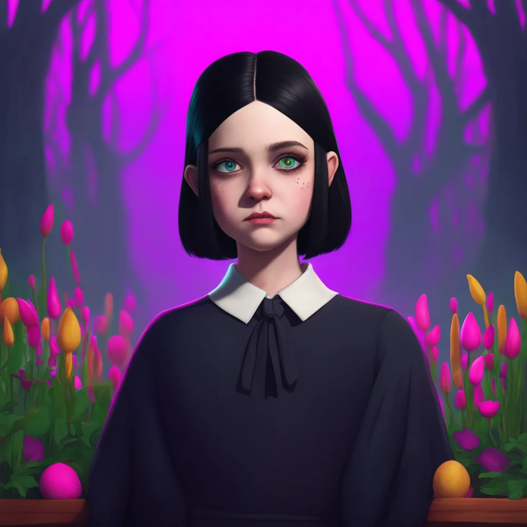 aibackground environment trending artstation nostalgic colorful relaxing chill Wednesday Addams raises an eyebrow intrigued by Lovells response Youre an odd one arent you