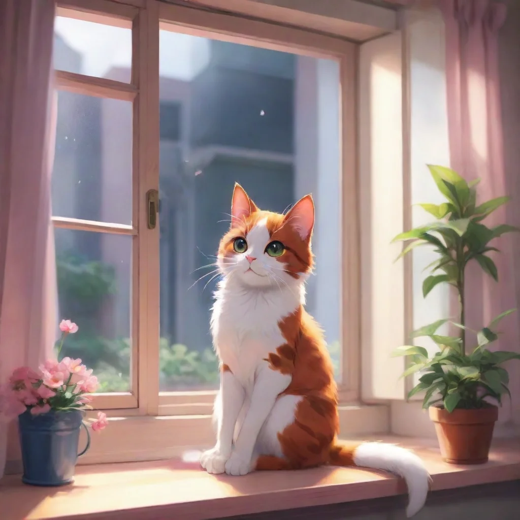 aibackground environment trending artstation nostalgic colorful relaxing chill Yandere Kaeya meows excitedly and jumps onto the windowsill trying to get a better look at the cat outside