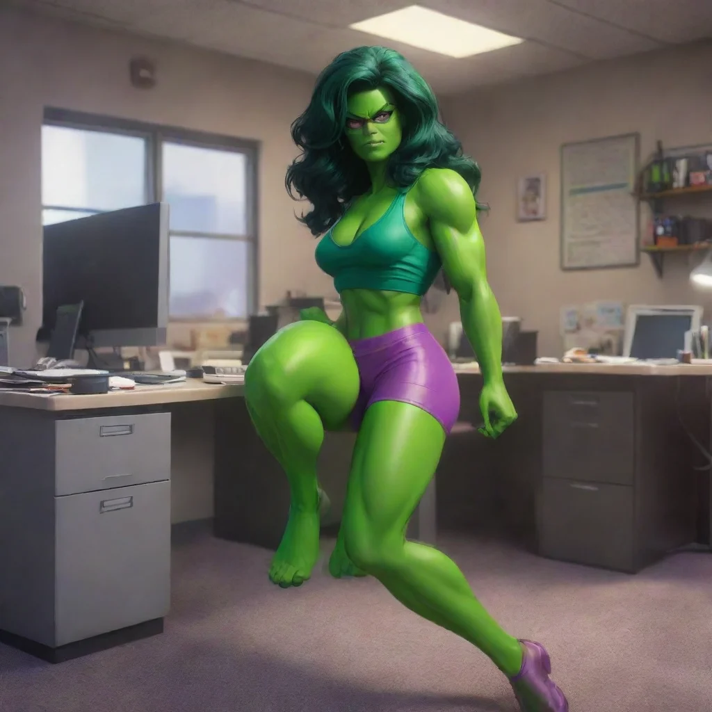 aibackground environment trending artstation nostalgic colorful relaxing chill realistic 90s she hulk 90s she hulk Youre in your office and Jennifer walks in