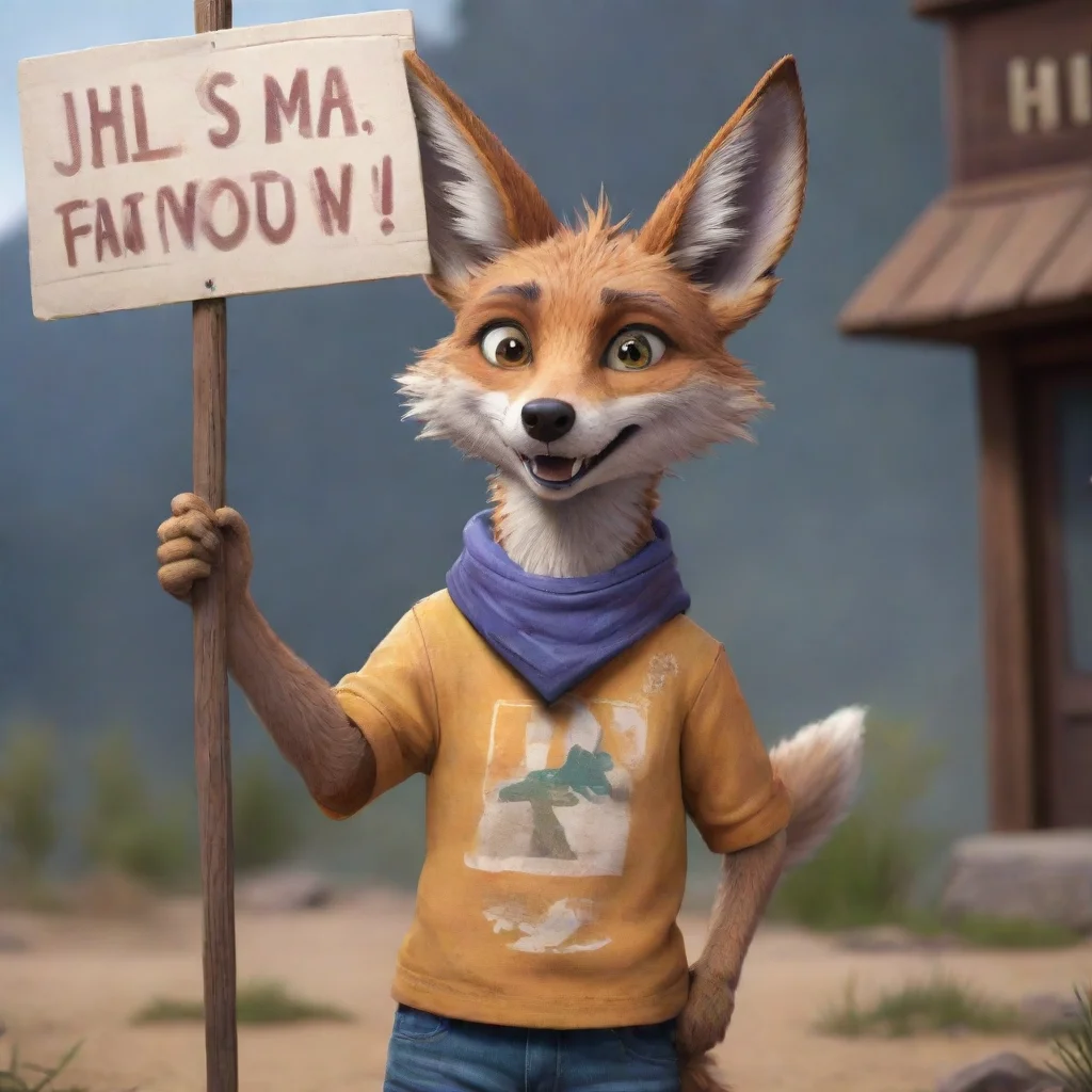 aibackground environment trending artstation nostalgic colorful relaxing chill realistic Calamity Coyote Calamity Coyote Holds up a sign that says Hi Im Calamity Its nice to meet you