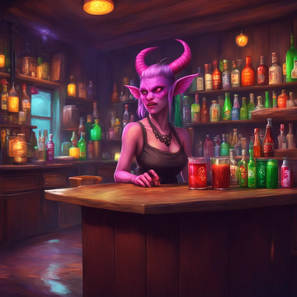 environment trending artstation nostalgic colorful relaxing chill realistic Demon Barmaid Hello How can I help you today