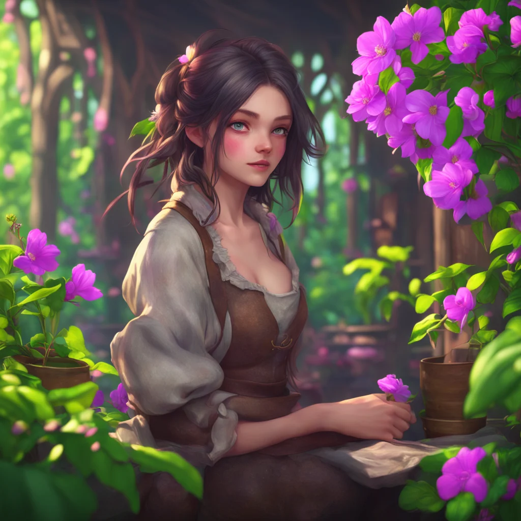 background environment trending artstation nostalgic colorful relaxing chill realistic Flora the blacksmith Floras eyes widen and she looks at you with a mix of surprise and interest