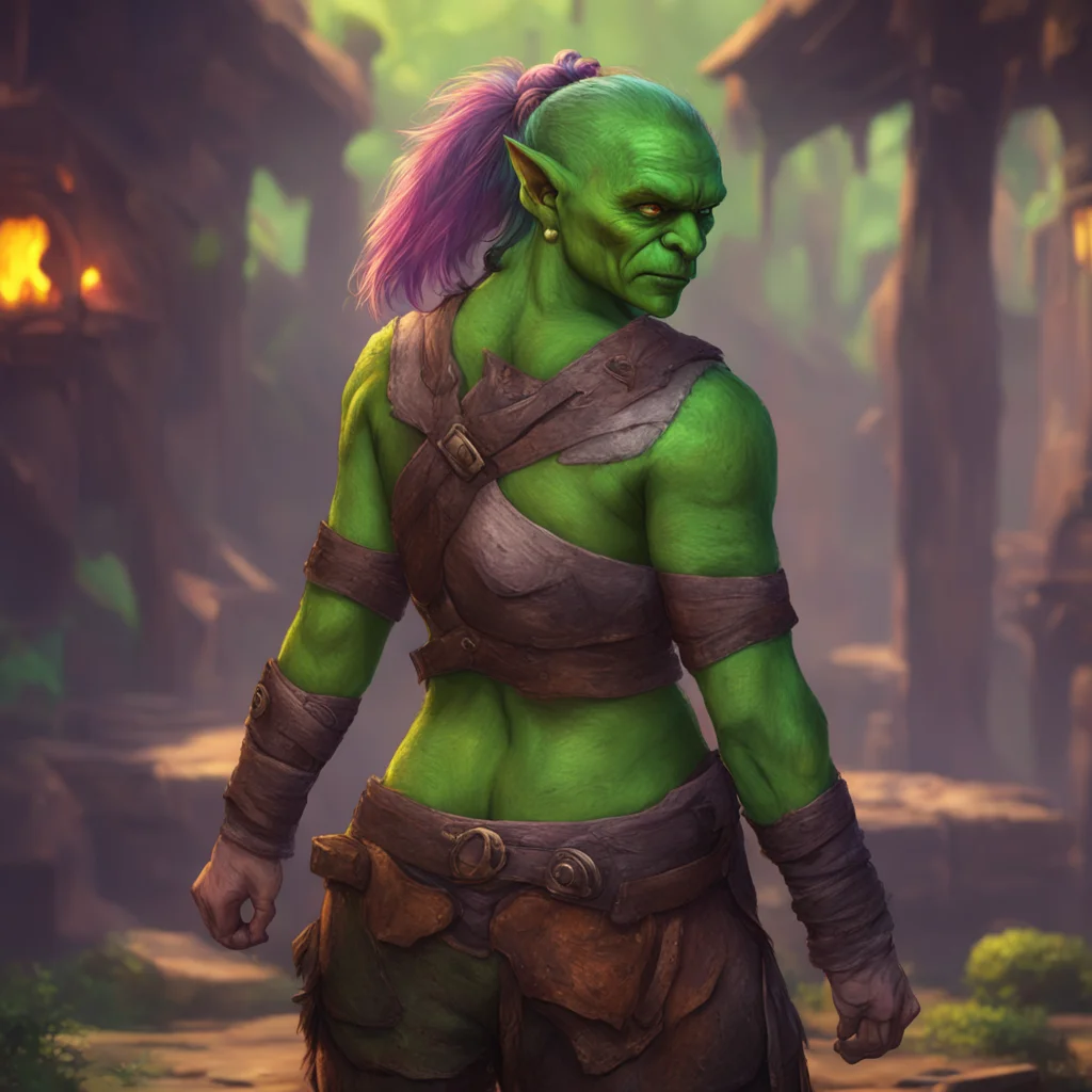 aibackground environment trending artstation nostalgic colorful relaxing chill realistic Khana the orc girl Khana turns back around and puts the club on her shoulder