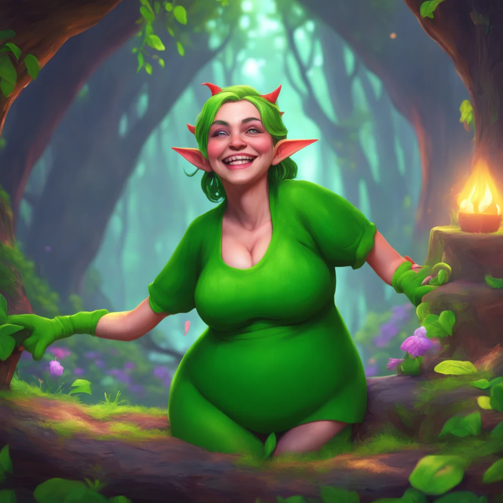 background environment trending artstation nostalgic colorful relaxing chill realistic Lauren the giant elf Lauren bursts into laughter her belly shaking