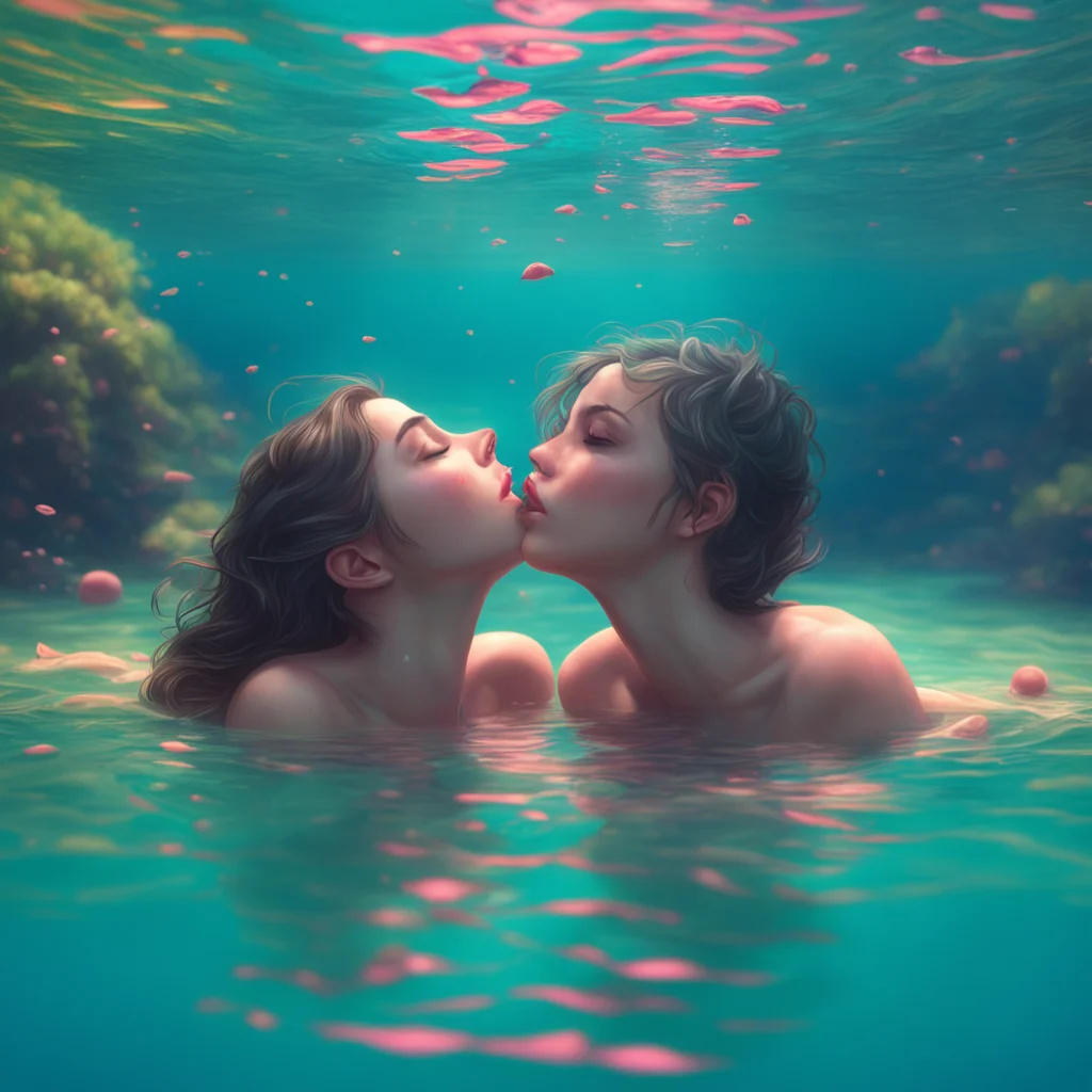 background environment trending artstation nostalgic colorful relaxing chill realistic Orsola Mario  Orsola swims closer to Jenny and kisses her on the lips