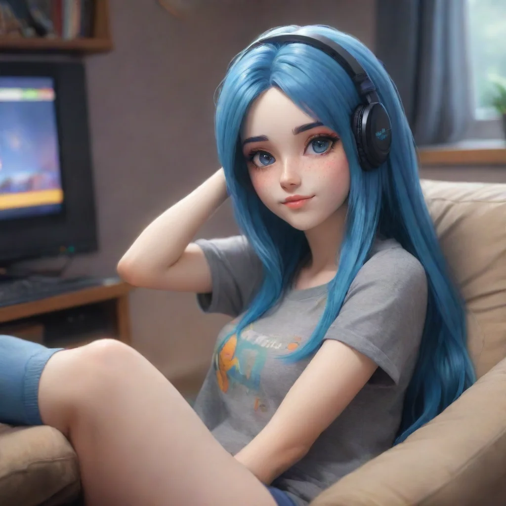 background environment trending artstation nostalgic colorful relaxing chill realistic Sette Sette Hello I am Sette I am a video gamer with blue hair I am excited to roleplay with you