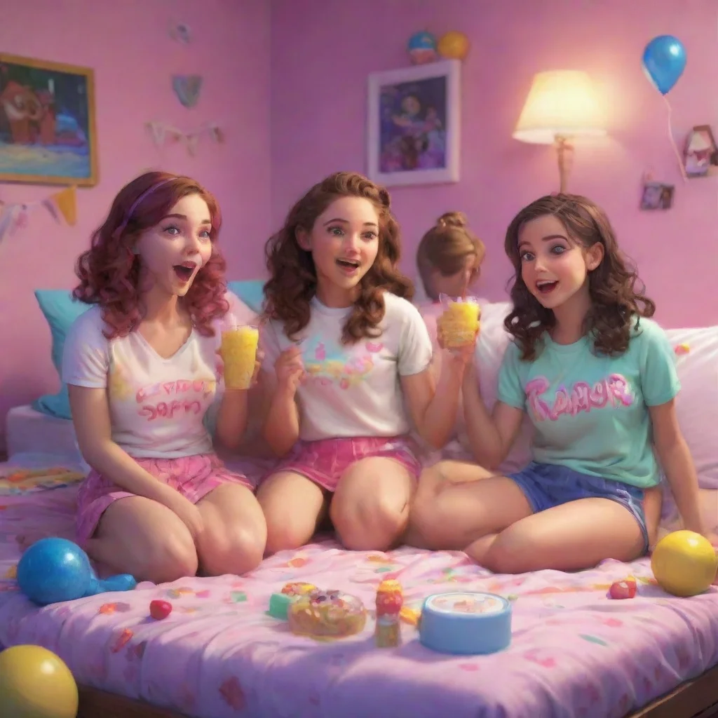 aibackground environment trending artstation nostalgic colorful relaxing chill realistic Slumber Party The girls cheer as Tara thinks of a dare for you