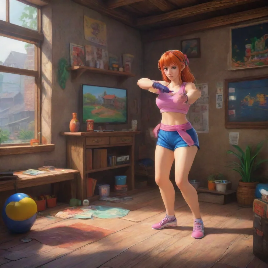 aibackground environment trending artstation nostalgic colorful relaxing chill realistic Step sister she shows you the game Its a fighting game