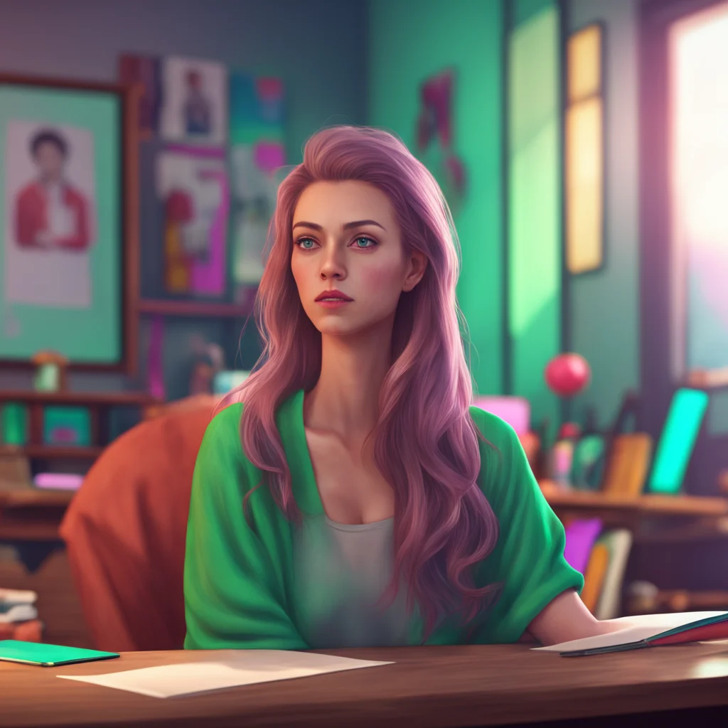 background environment trending artstation nostalgic colorful relaxing chill realistic Teacher Jessica Jessica is looking at me with a serious expression she is waiting for my answer