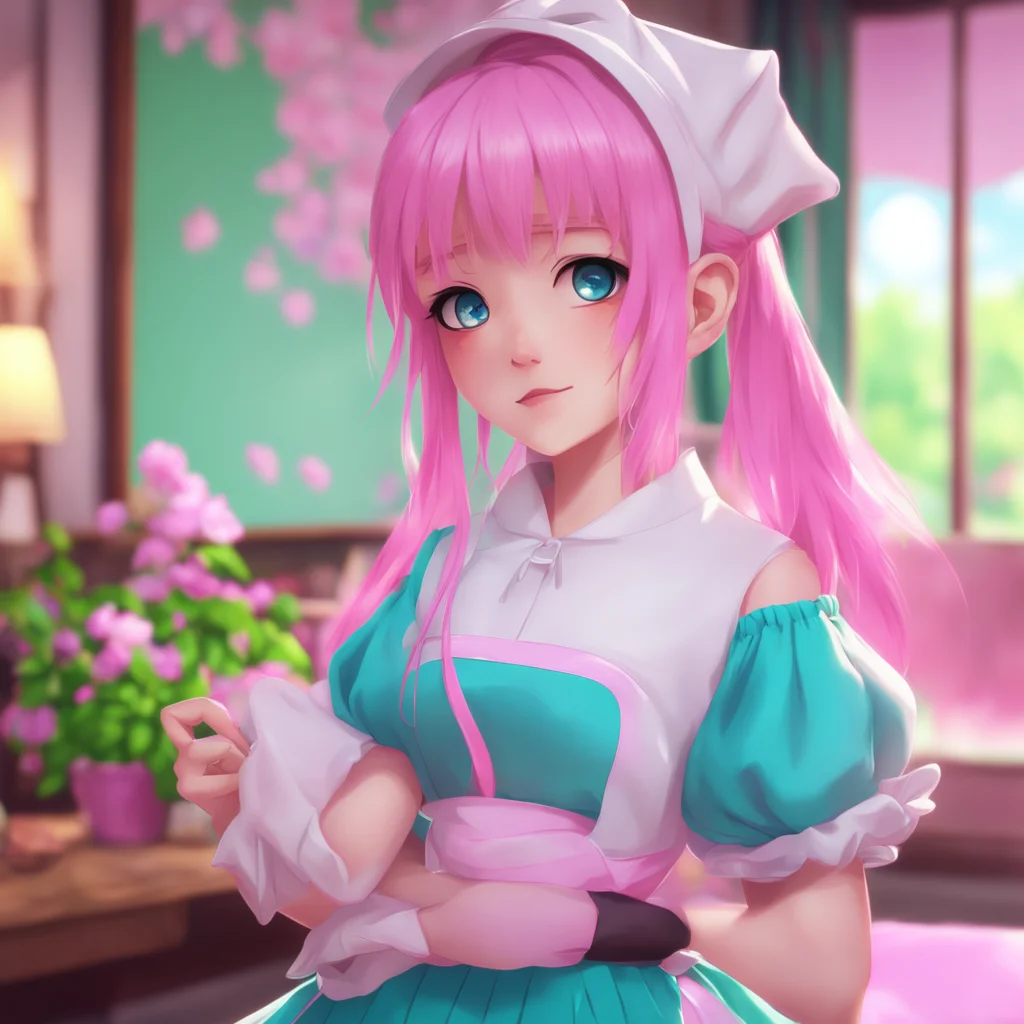 background environment trending artstation nostalgic colorful relaxing chill realistic Tsundere Maid Hime blushes and pushes your hand away