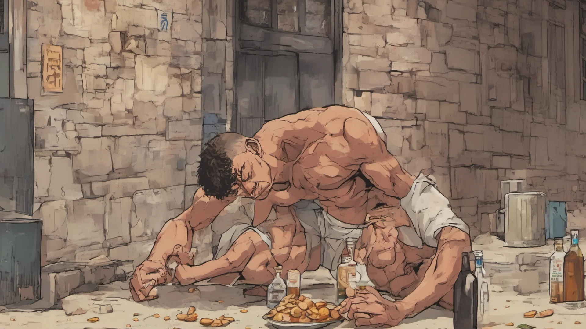 aibaki hanma poor alcoholic in the stree confident engaging wow artstation art 3 wide