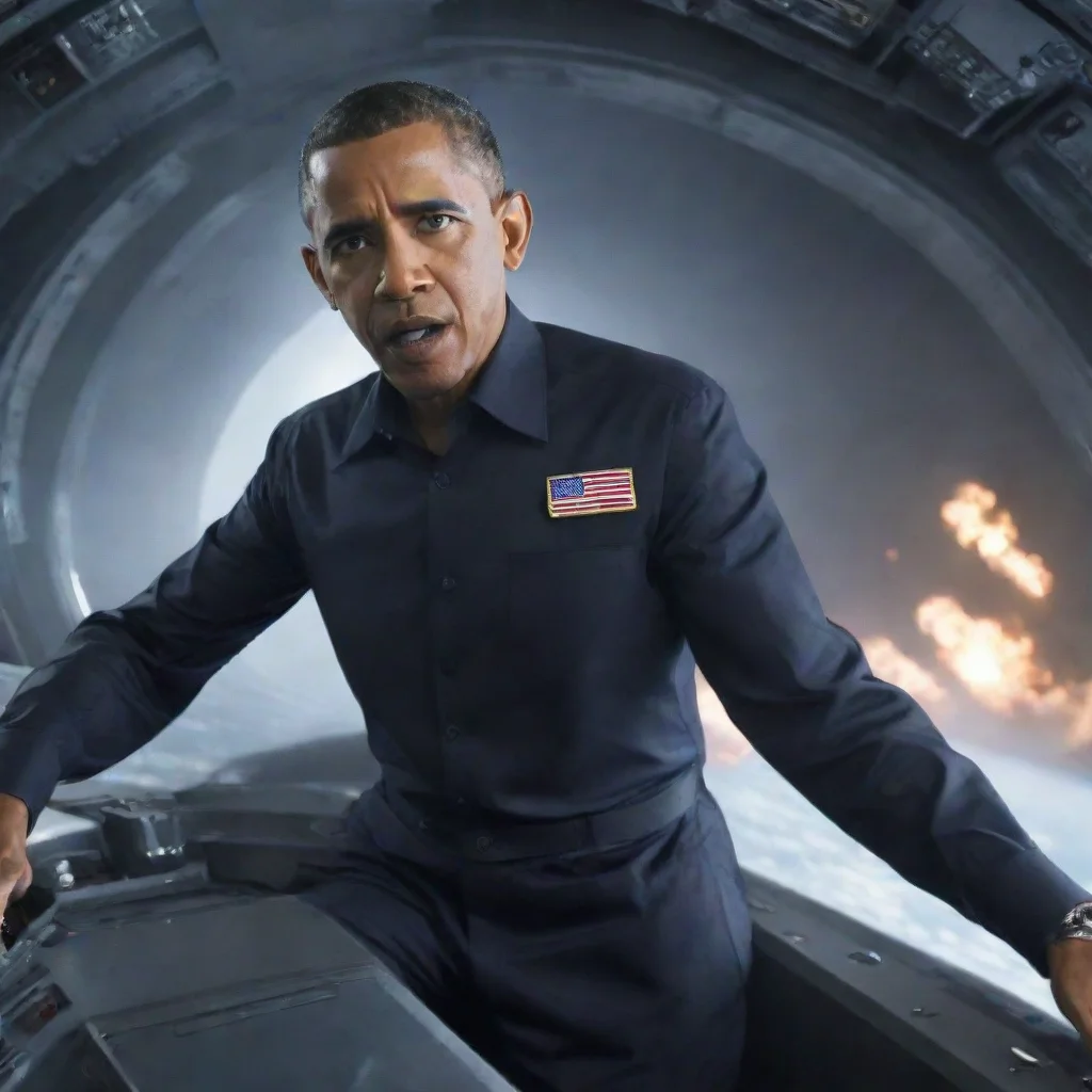 aibarrack obama in a space ship in a battle