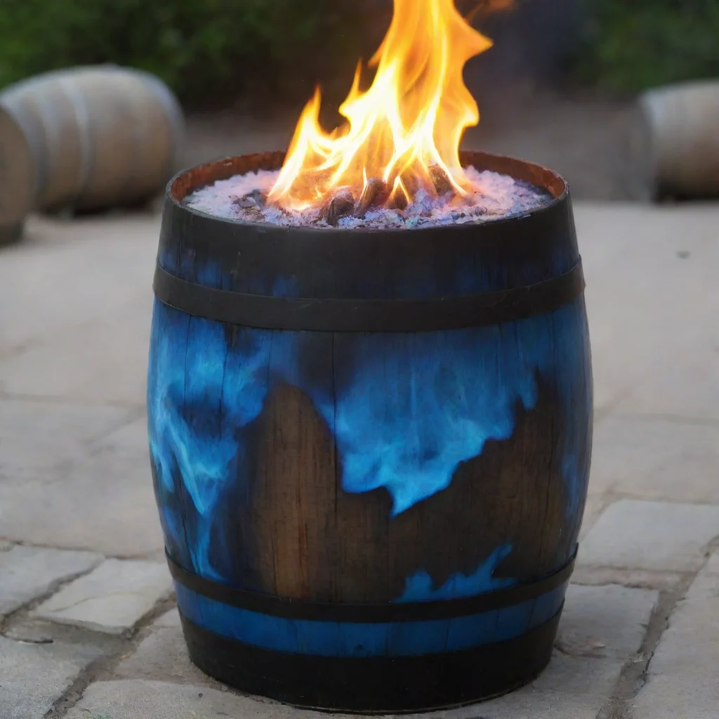 barrel fire with blue flames 