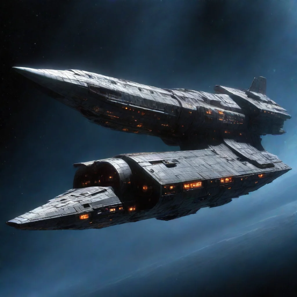 aibattle cruiser space ship in deep space long tube shaped military looking style like chris foss style like the expanse s