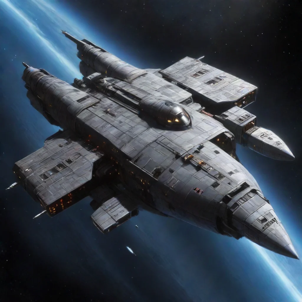 aibattle cruiser space ship in deep space long tube shaped military looking style like chris foss style like the expanse smooth