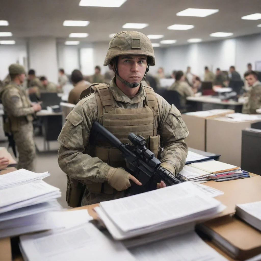 aibattle field soldier in crowded office