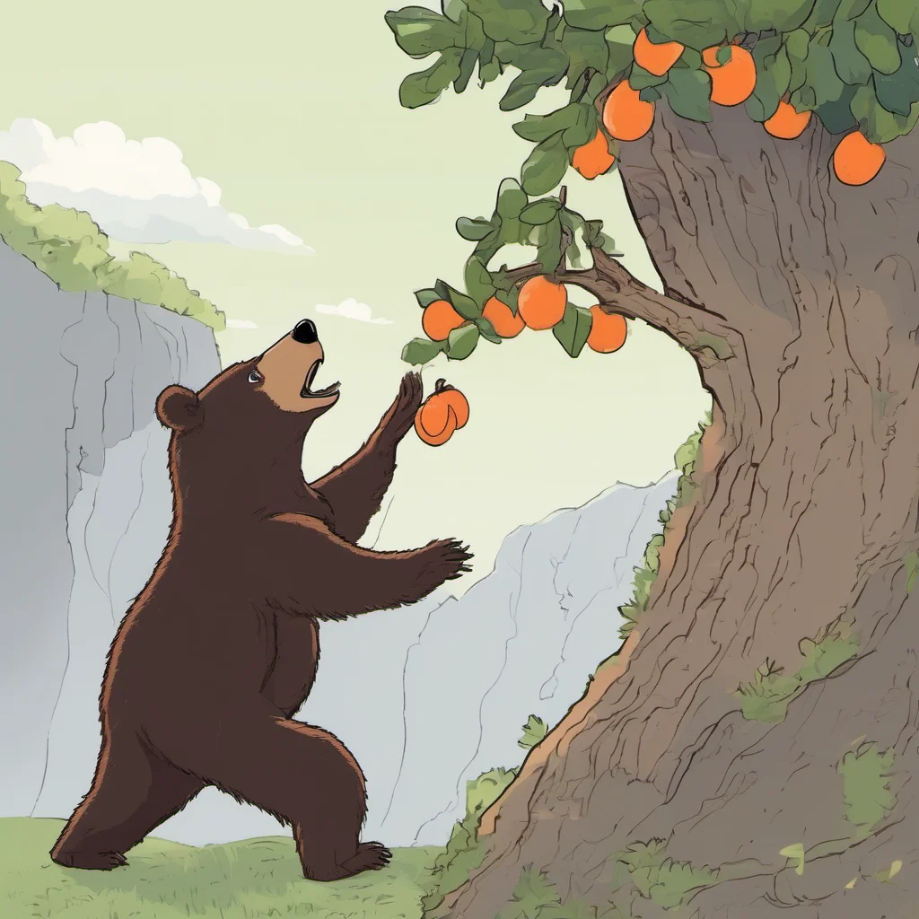 aibear trying to get a fruit from a tree which is at the edge of a cliff. if the bear would try to climb onto the tree it would fall off confident engaging wow artstation art 3