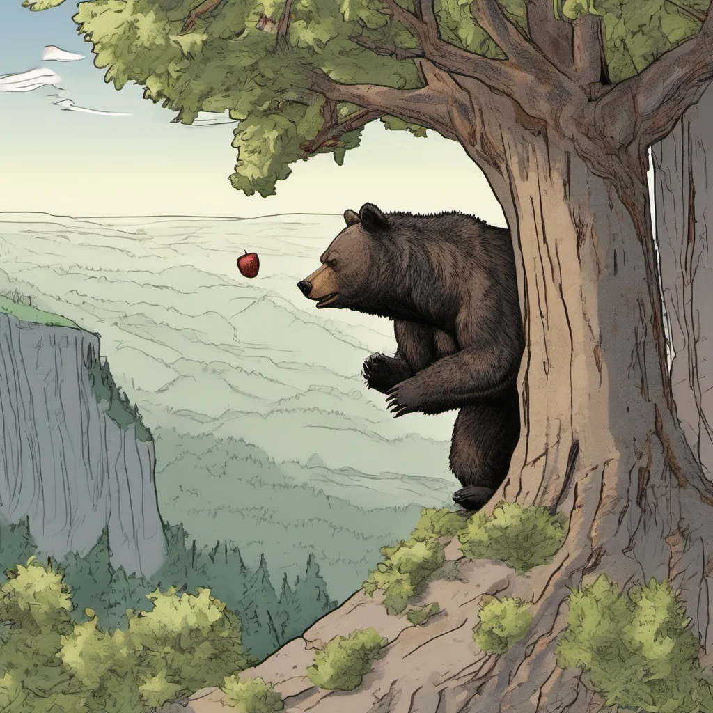 aibear trying to get a fruit from a tree which is at the edge of a cliff. if the bear would try to climb onto the tree it would fall off good looking trending fantastic 1