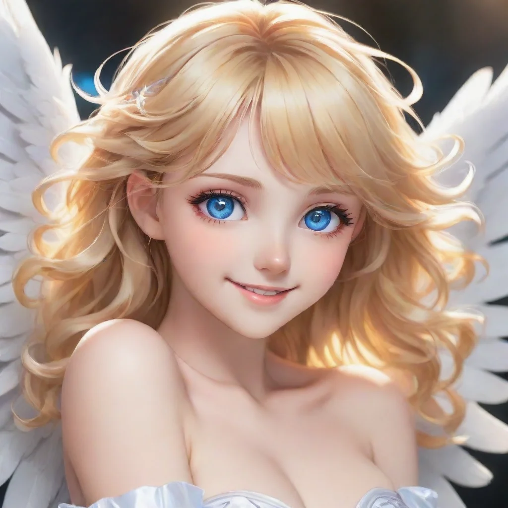 aibeautiful blonde anime angel with blue eyes smiling