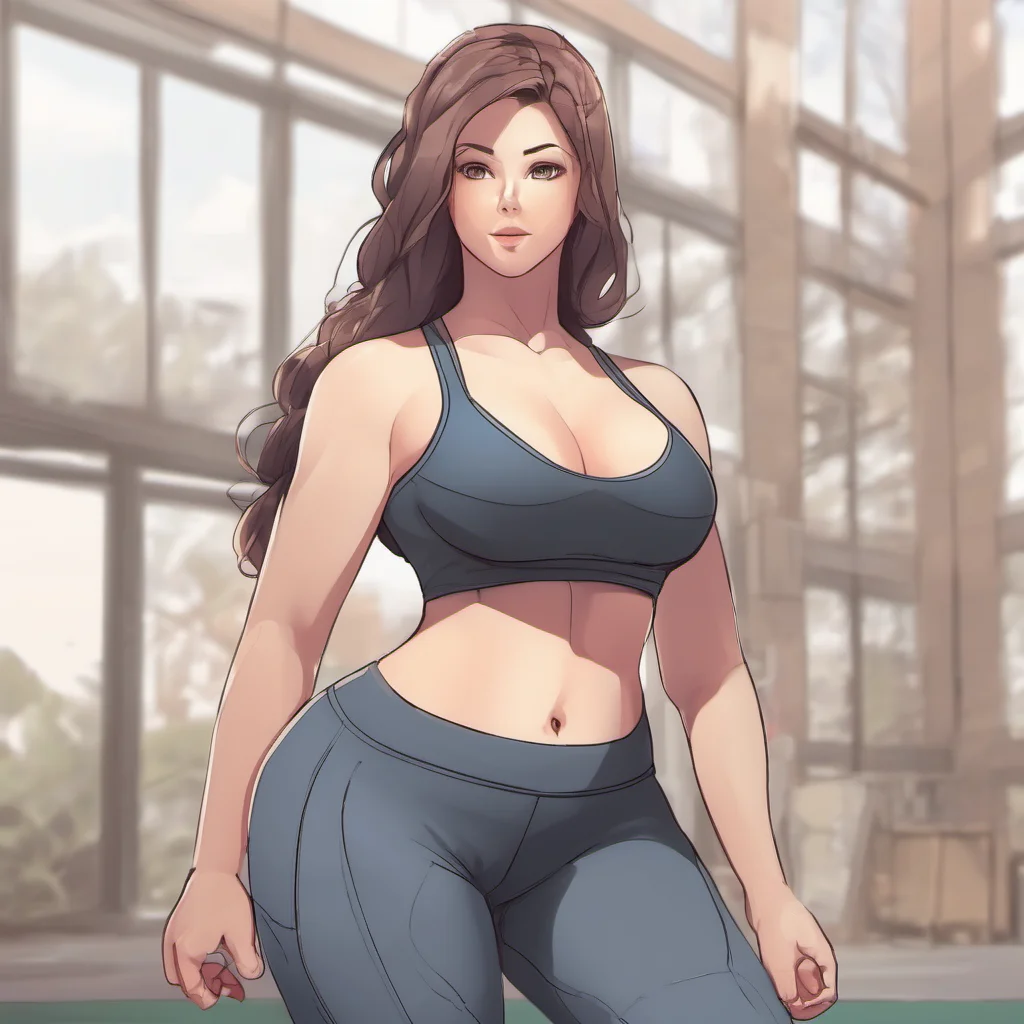 aibeautiful curvy woman in yoga pants and a sports bra. anime style. good looking trending fantastic 1