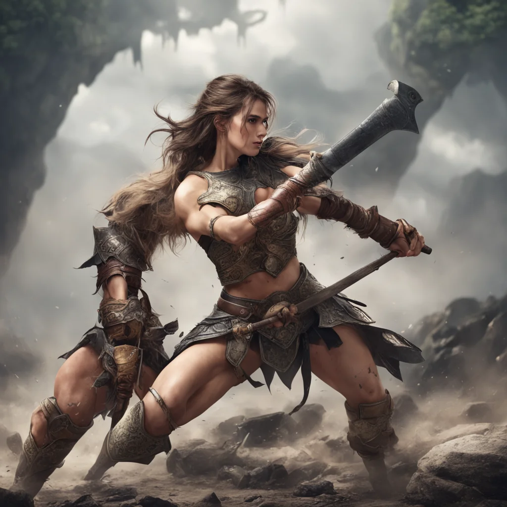 aibeautiful female warrior has been knocked off by a giant in fight good looking trending fantastic 1