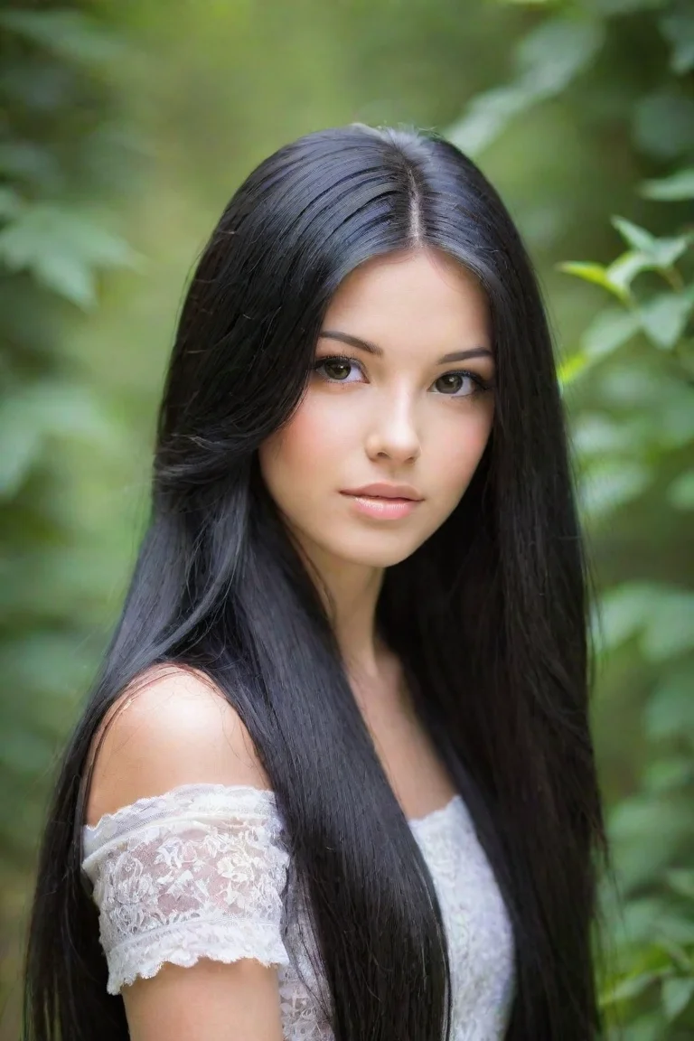 aibeautiful girl with long black hair  portrait