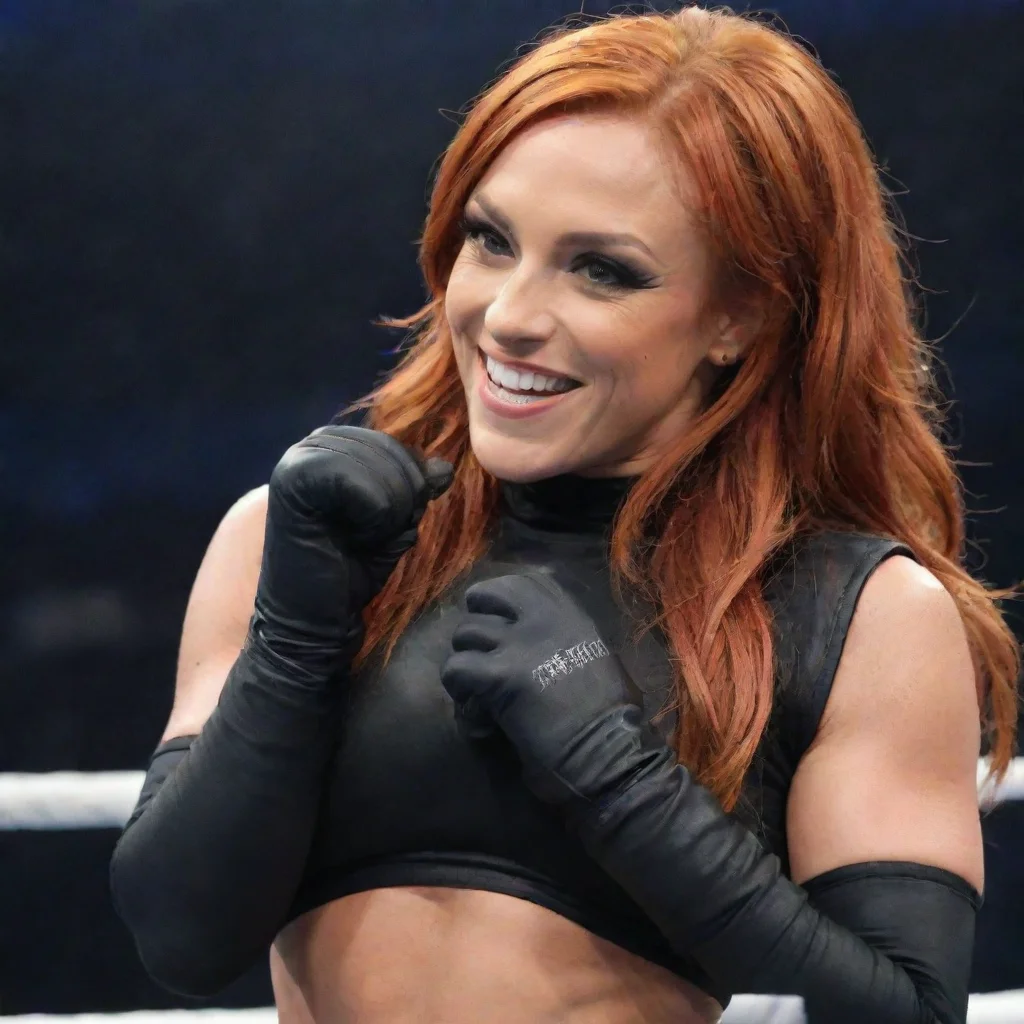 becky lynch at wtestlemania 35 smiling with black gloves