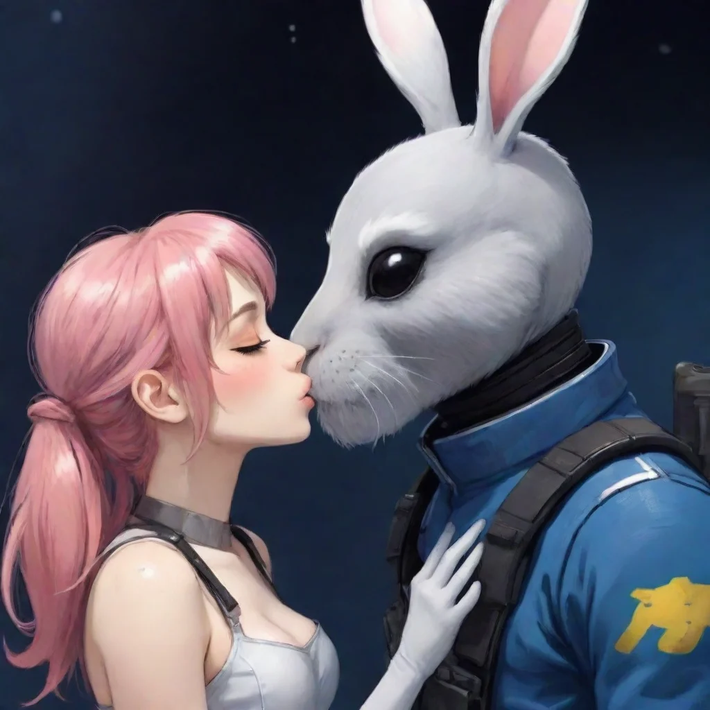 aibest quality a anime style anthropomorphic emo rabbit woman kissing a swedish space soldier man with a beard hd 5