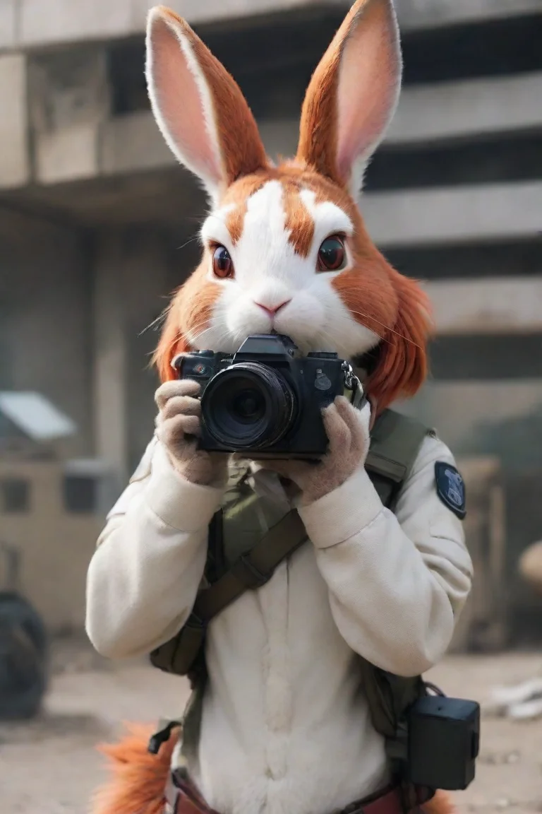 aibest quality a female anthro furry rabbit redhead with camera in a warzone anime style hd 5 portrait