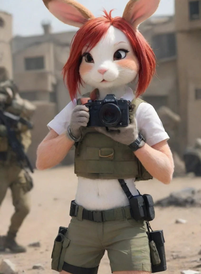 aibest quality a female tomboy anthro furry bunny redhead with a camera in a warzone hd 5 portrait43