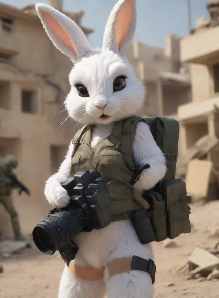 aibest quality a female tomboyish anthro furry bunny witha camera in a warzone hd 5 portrait43