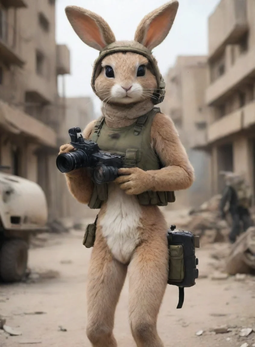 aibest quality a femenine anthro furry rabbit woman bobcut with camera in a warzone hd 5 portrait43