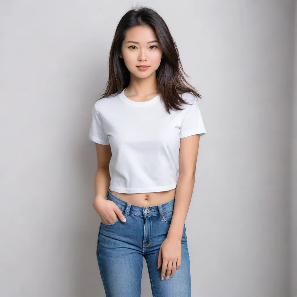 aibest quality a half asian girl in a t shirt and jeans.  5
