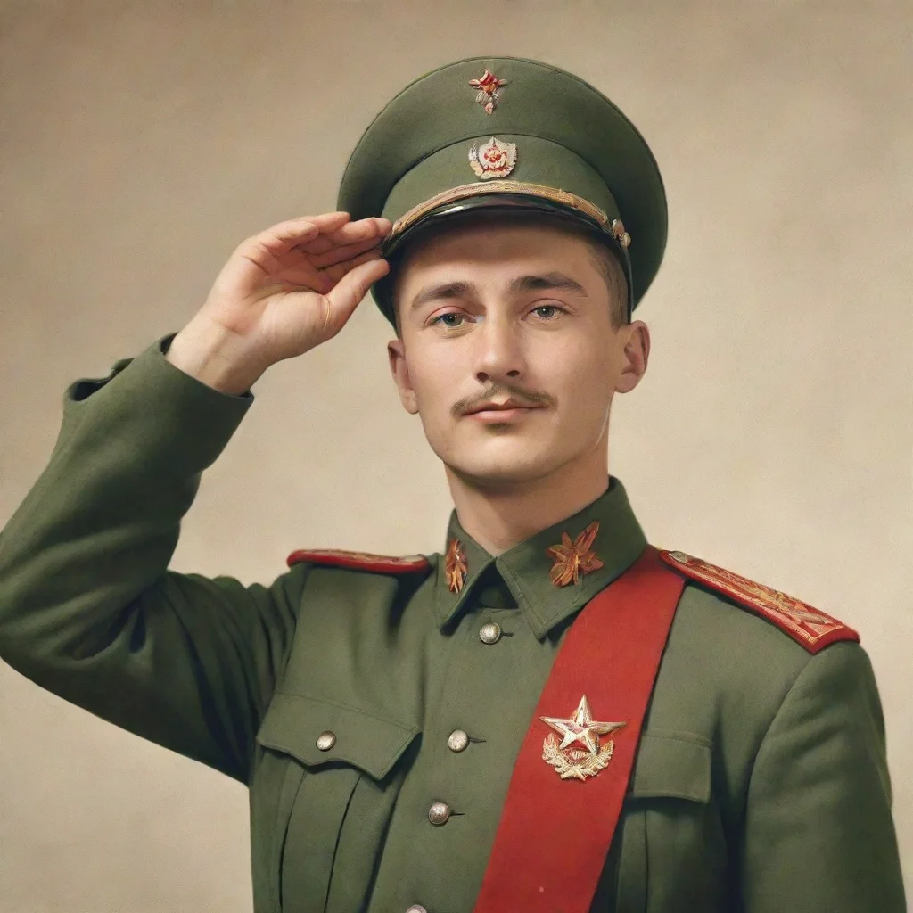 aibest quality a person saluting in a ww2 russian uniform holding the flg of the soviet union in 1940 russian propaganda style 5