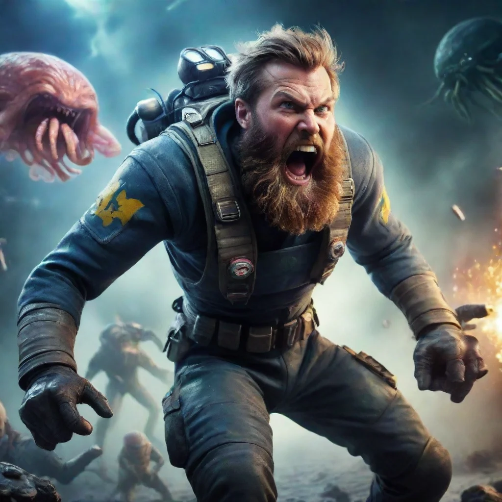 aibest quality a young bearded angry screaming swedish space soldier man fighting against alien squids wars hd 5